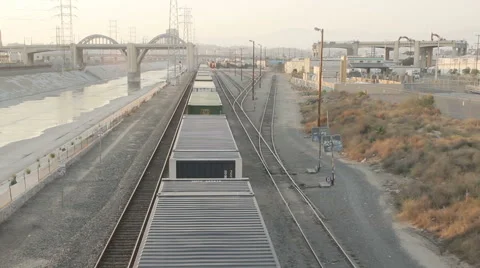 Freight Train LA River 스톡 동영상 64953772