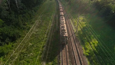 Freight train with laden wagons.  Video stock 96443564