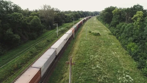 Freight train with laden wagons.  Video stock 96445218