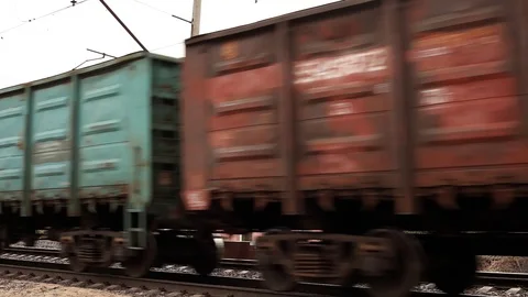 Freight train moves on rails Stock Footage 129426518