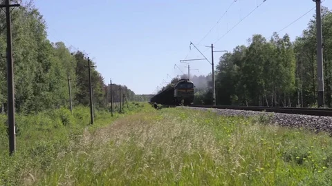 Freight train, moves, rides, delivers cargo Stock Footage 76409073