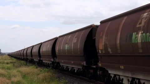 Freight train moving black coal minerals in Hunter valley of Australia – 4k. Stock Footage 270522346
