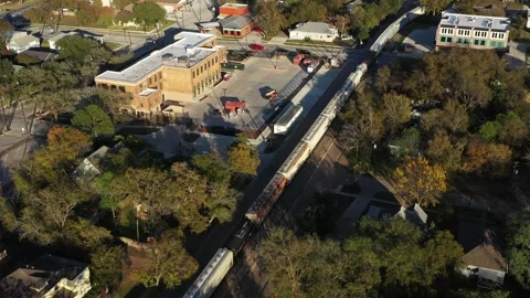 Freight Train Moving Through Town Bryan Texas USA Stock Footage 335664116