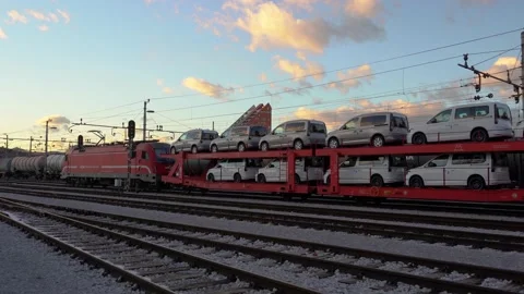Freight train with open type cargo wagons Stock Footage 169607608