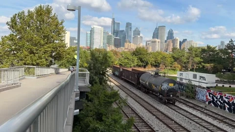 A freight train parked in Philadelphia Stock Footage 320178599