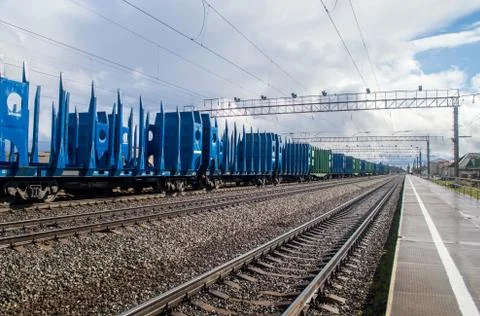 Freight train is parked Stock Photos