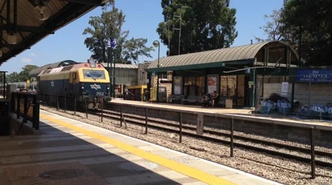 Freight train passed through station, Israel Stock Footage 52661470