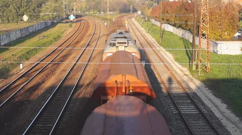 Freight train passes under the overpass Stock Footage 56688952