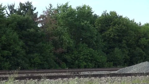 Freight train passing another frieight train, Berea, ohio Stock Footage 81922486