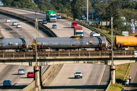 Freight Train Passing Over Busy N3  Highway Stock Photos