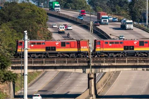 Freight Train Passing Over Busy N3  Highway Stock Photos