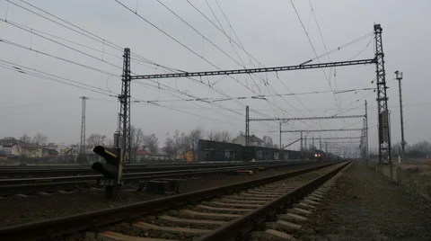 Freight Train passing through the country Stock Footage 46080735