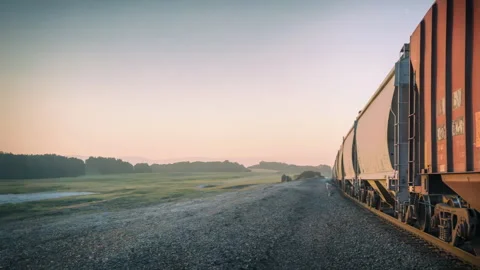 Freight Train Passing Through The Field Stock Footage 254203734