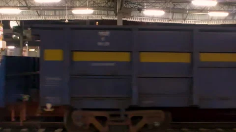 Freight Train Passing Through Vadodara Railway Station at Night India Stock Footage 336126270