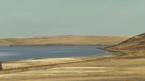 Freight train prairie lake Video stock 34148495