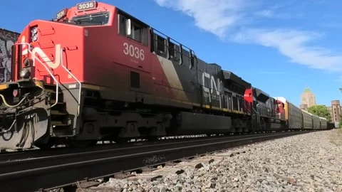 Freight Train on Railroad Tracks Stock Footage 232880350