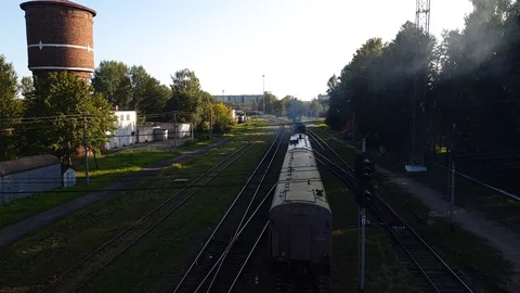 Freight train. Railway business. Transportation of goods by rail. Stock Footage 114690053