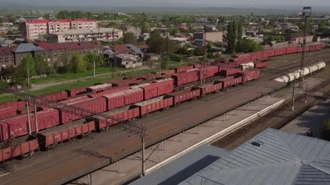 Freight train at the railway station 3 Stock Footage 331380191