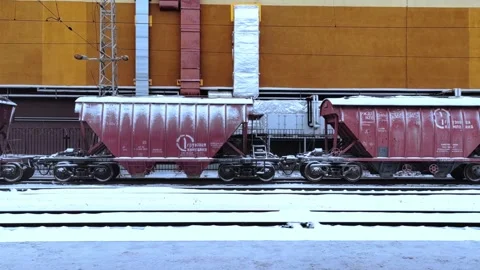 The freight train is at the railway station. Freight and business concept. Stock Footage 287672757
