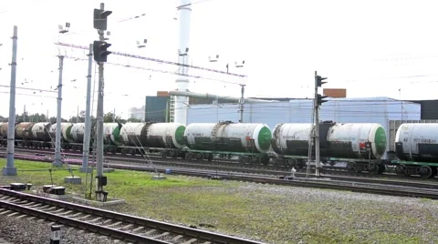 Freight train rides near Ladozhsky railway station Stock Footage