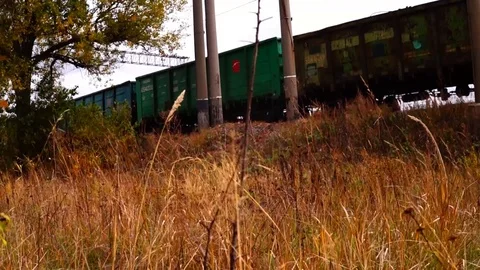 Freight train rides by rail. Stock Footage 96066869