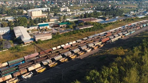 Freight train rides on the railway Stock Footage 94694411