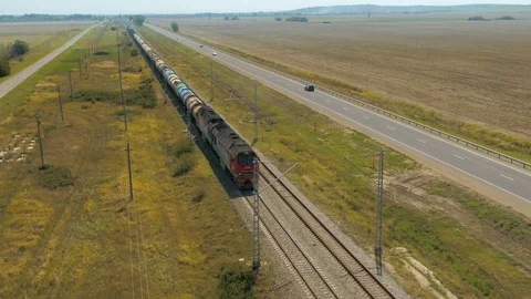 A freight train is riding by rail Stock Footage 101576305