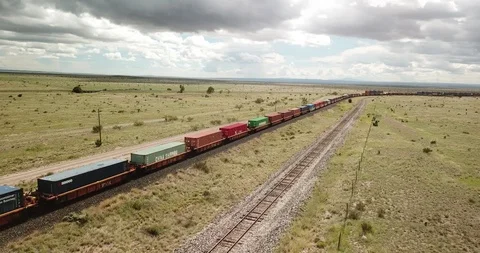 Freight train rolling - West Texas Stock Footage 101082360