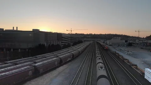 Freight Train in Seattle Stock Footage 98197924