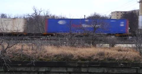 Freight train side view Stock Footage 58300647
