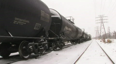 Freight train in snow. Stock Footage