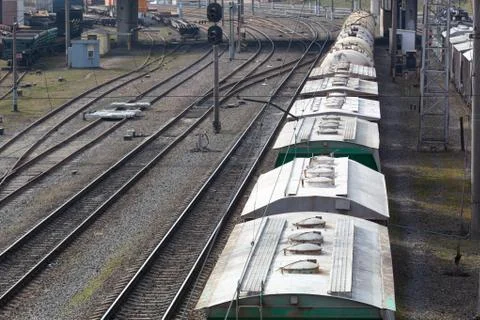 A freight train standing on the tracks Stock Photos