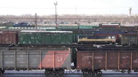 Freight train station Stockbeeldmateriaal 72629788