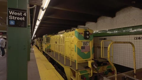 Freight train stopped in WEST 4 Street subway station, New York City - 4K Stock Footage 308334088