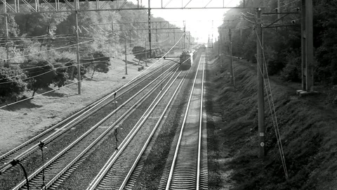 Freight Train On The Top View In Monochrome Stock Footage 84739345