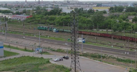 Freight train traffic in an industrial area. Astana, Kazakhstan. Stock Footage 101932272