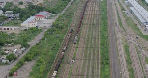 Freight train traffic in an industrial area. Astana, Kazakhstan. Stock Footage 101934619