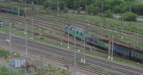 Freight train traffic in an industrial area. Astana, Kazakhstan. Stock Footage 101935185