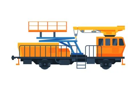 Freight Train Wagon, Railway Crane for Lifting and Moving Cargo, Railroad Stock Illustration