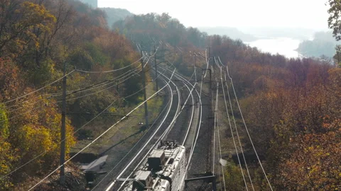 Freight train wagons with black coal slow moving locomative Video stock 169174399