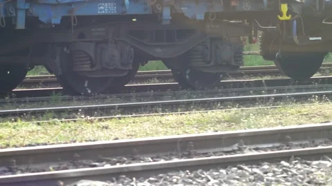 Freight Train Wheels Rolling Slowly on Railway Video stock 132754348