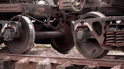 Freight train wheels. Train wheels. Train. Close up. Stock Footage 196087422