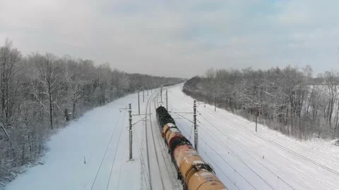 Freight train in winter forest Video stock 148899011