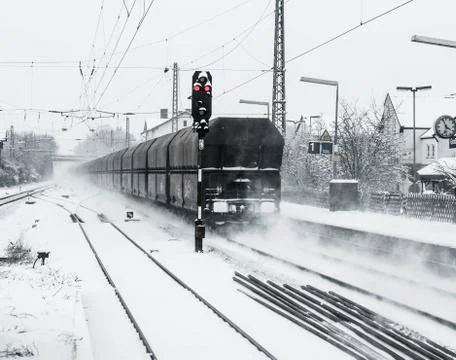 Freight train in winter Stock Photos
