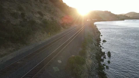UP Freight Trains Meet in the Sunset Stock Footage 197350456