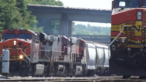 Freight Trains pass Stock Footage 44257432