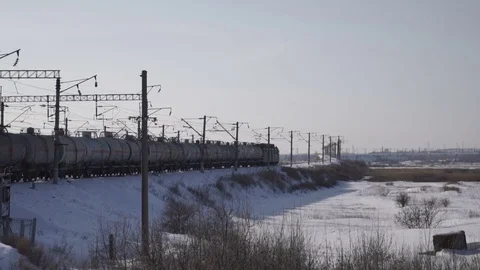 Of freight trains on railroad tracks Stock Footage 72628699
