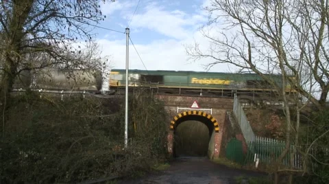 Freight Tran over bridge 2 Stock Footage 45937839