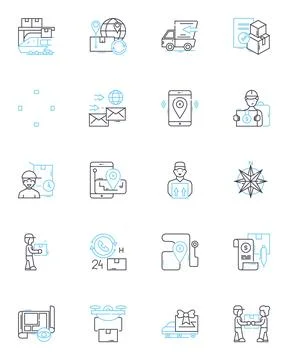Freight transport linear icons set. Cargo, Logistics, Shipment, Transport Stock Illustration