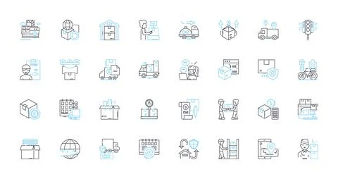 Freight transport linear icons set. Cargo, Logistics, Shipment, Transport Stock Illustration